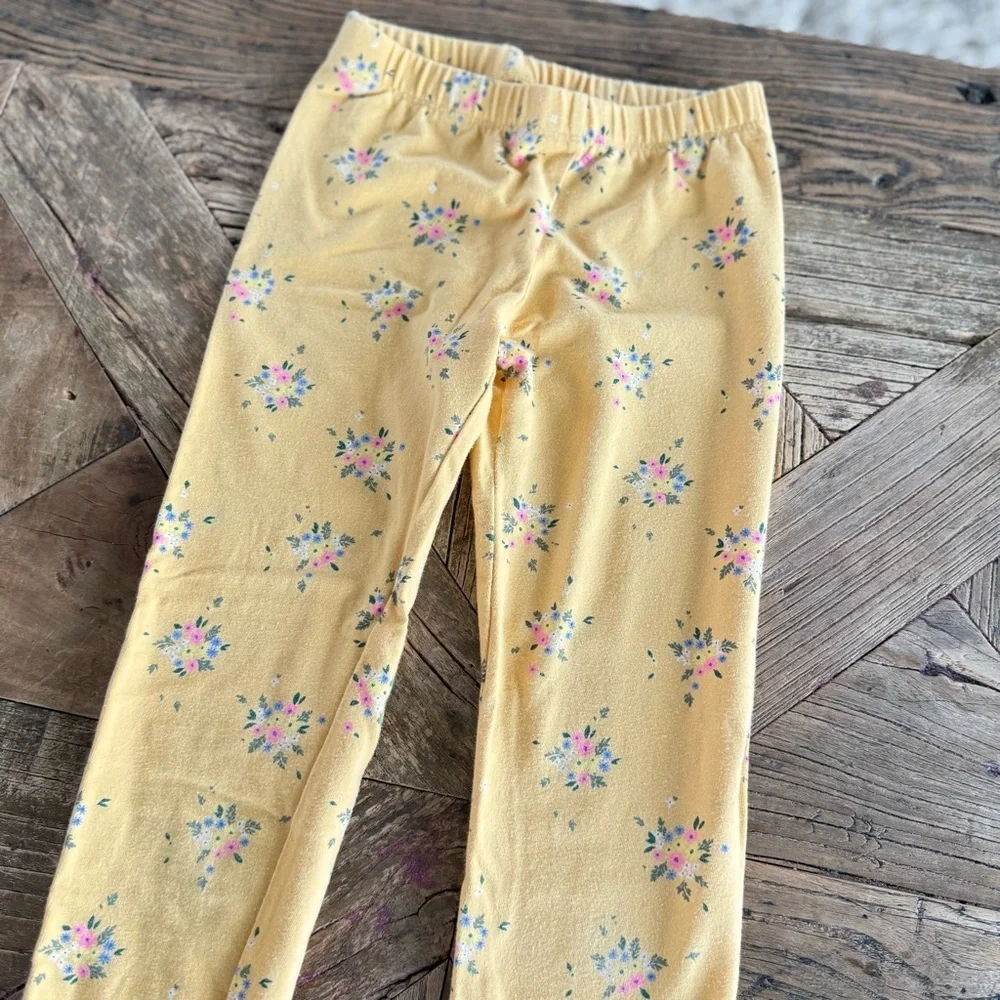Cat & Jack Yellow Floral Kids Yellow Girls Leggings Slim Medium 7/8